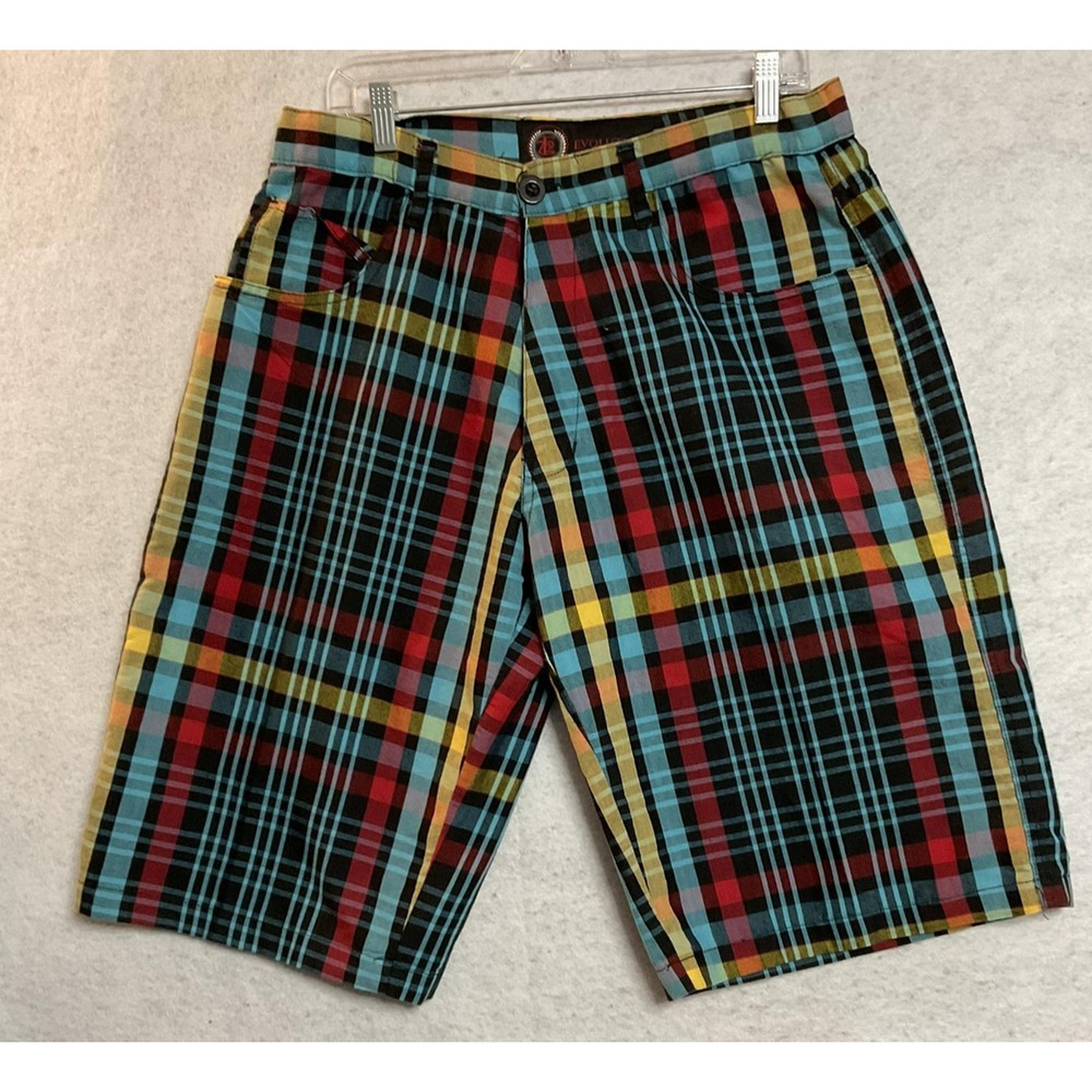 Evolution‎ In Design Shorts Mens 36 Multicolor Plaid Bermuda Flat Front Pockets